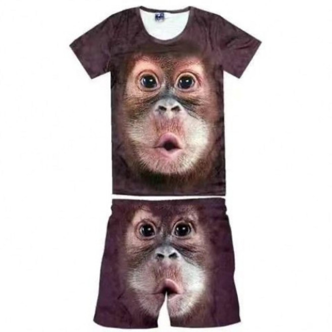 쓸데없는 선물 잠옷 고릴라 반팔 반바지 세트 캐주얼 남녀공용