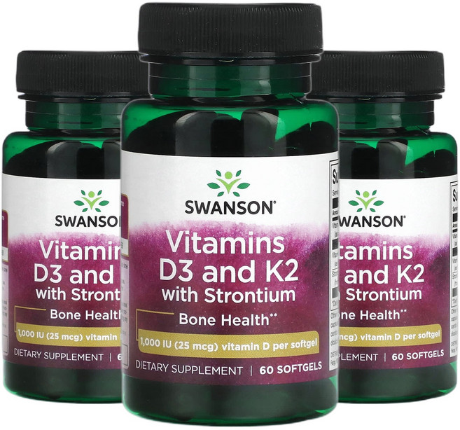 스완슨 비타민K 비타민D3 K2 스트론튬 25mcg(1 000IU) 소프트젤 60정 2+1, 3개
