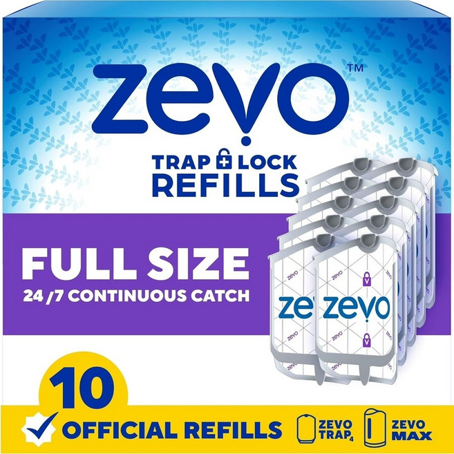 Zevo 플라잉 곤충 트랩 공식 리필 카트리지 - 트랩과 MAX 실내 파리 모두에 적합 모기 집 과일 파리를 잡을 수 있는 정통 트랩+잠금 기술공식 4개, 10 Refill