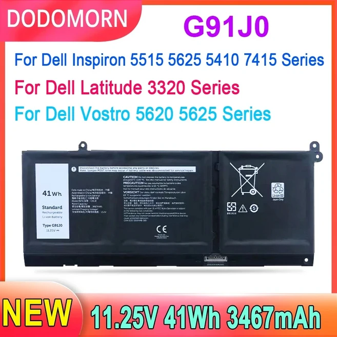 DODOMORN 노트북 배터리 Dell Latitude 3320 Inspiron 5310 5415 2-in-1 Vostro16 G91J0 V6W33, 01 G91J0 41Wh, 01 CHINA
