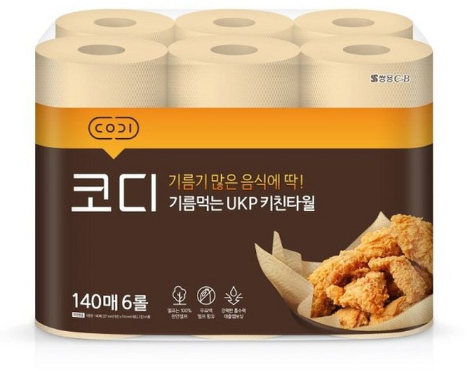 코디 기름먹는 UKP 키친타월 140매6롤 1팩, 1개, 140매