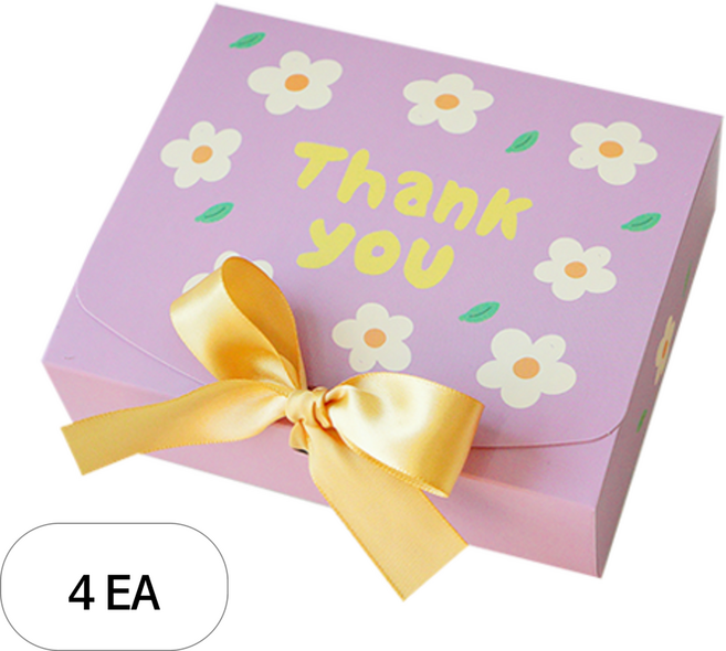 도나앤데코 직사각 선물 포장 상자 중 5p + 리본 5p, 데이지 퍼플., 4세트