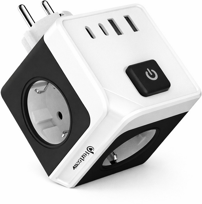 [2026년형]폭스룸 USB C타입 4000W 고출력 가전 안심사용 큐브 멀티탭, 1개, 블랙, 7.6cm