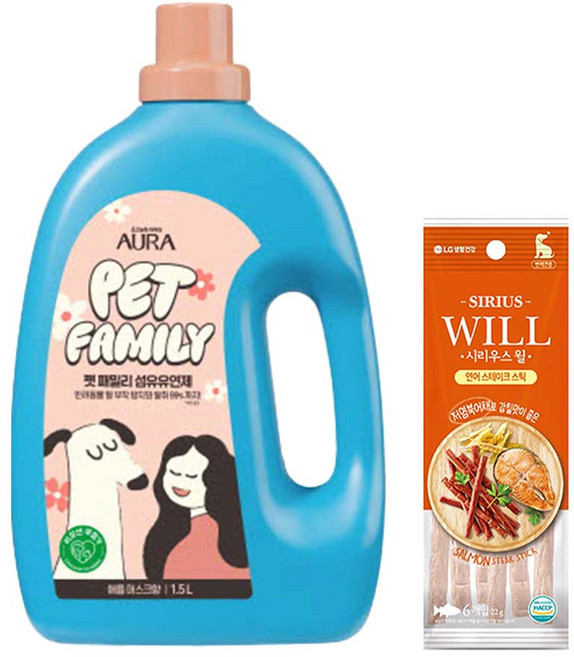 아우라 펫패밀리 섬유유연제 애플머스크 1.5L + 연어스테이크 22G(증정), 1개