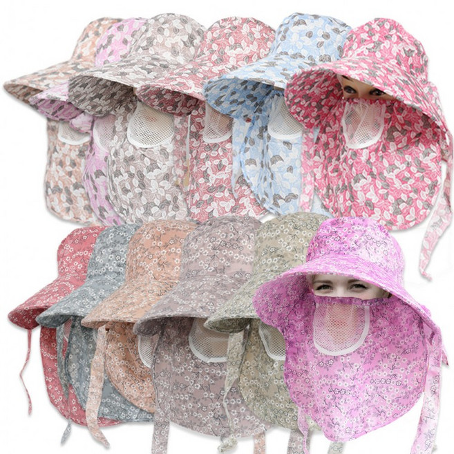 0 봄 여름 여자 메쉬마스크 밭일 텃밭 정글 낚시 그늘막 농부 꽃무늬 이쁜 시원한 여성 창넓은 모자