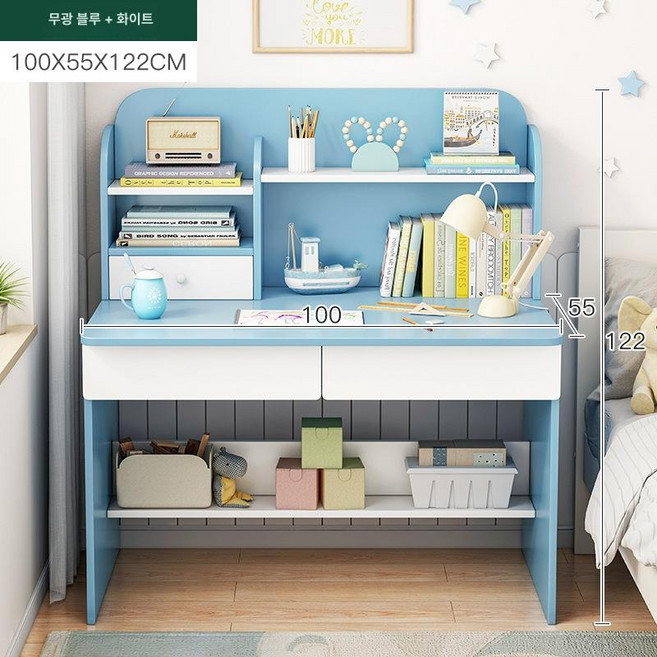 핑크 책상 초등 테이블 초등학생책상 공부 신학기 초등학교, A. 더블 서랍 100cm 라이트블루