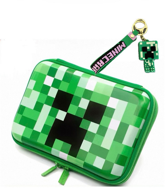 마인크래프트 크리퍼 하드탑 필통+키링 세트, 1세트, 그린