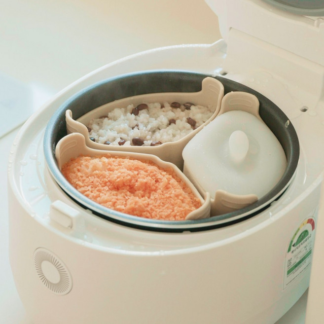 모모빈 실리콘 이유식 밥솥 칸막이 3입 칸나눔 6인용 뚜껑포함, 크림브륄레, 1개, 단품