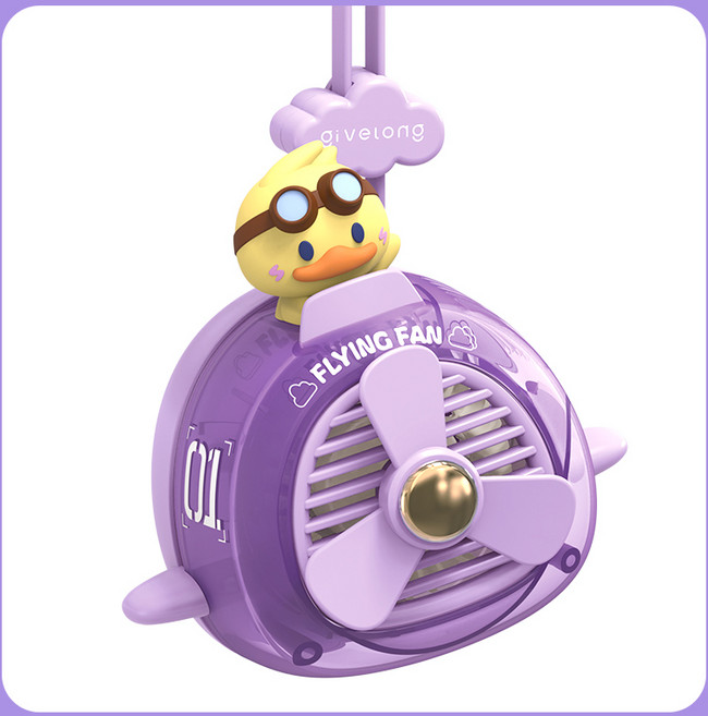 애니버디즈 어린이 휴대용 목걸이선풍기 충전식, 퍼플덕, 퍼플덕, 선풍기