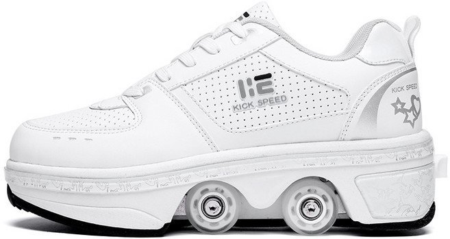 롤러슈즈 바퀴달린 바퀴휠 운동화 인라인 LED 힐리스 스케이트 롤러, 화이트 로우 (LED없음)