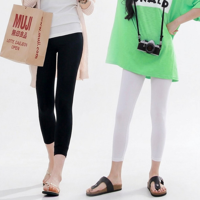 1+1 시원한 아이스 쿨링 원단 비침없는 8부 레깅스 빅사이즈 F~7XL 고무줄 여름 쫄바지 접촉냉감 흡한속건 빠른건조 여성용