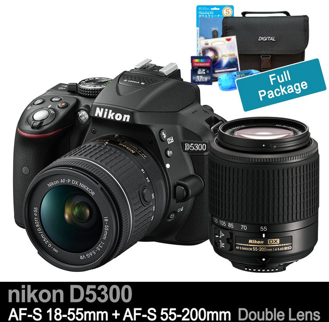 니콘 카메라 D5300+18-55mm+55-200mm 더블렌즈킷+고속80GB메모리+여행용가방+UV필터+리더기+청소셋 풀세트 k, 단품, D5300