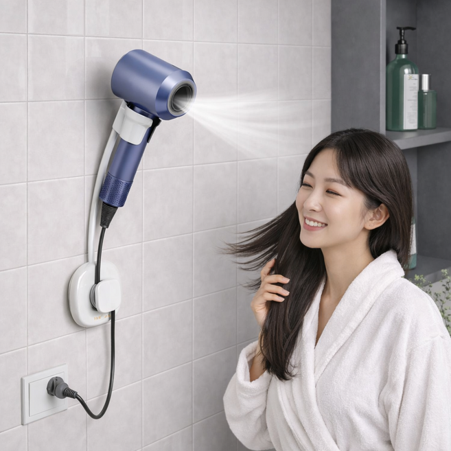 테르오 양손 자유로운 무타공 헤어드라이기 거치대, 화이트, 1개