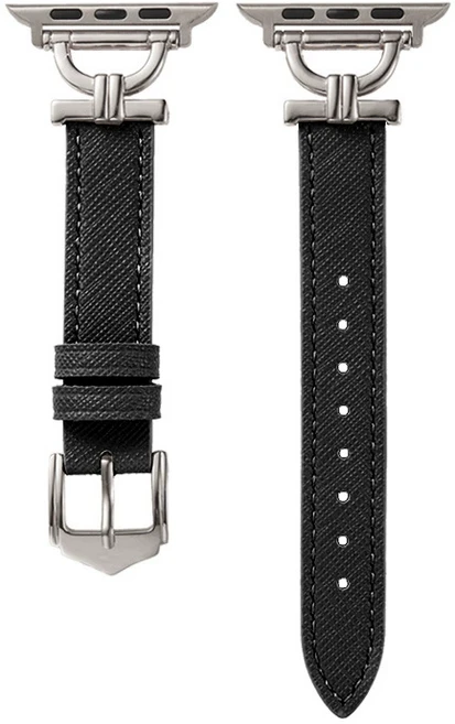 BuGeum 애플워치 스트랩 가죽 슬림 밴드 호환 11 10 9 8 7 6 5 SE3 SE2 Ultra 2/3, 1개, 블랙