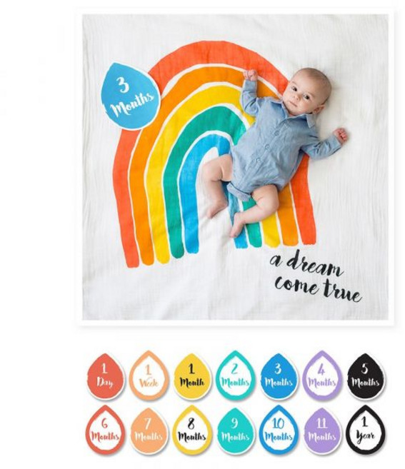 lulujo 嬰兒彩虹包巾卡片禮盒 棉質柔軟 100x100公分 寶寶成長紀錄毯