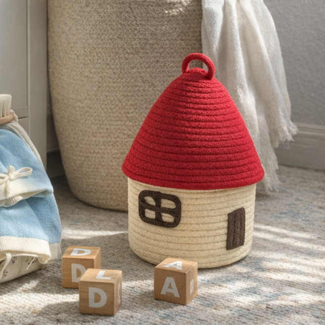 페이퍼랩 귀여운 인테리어 패브릭 보관함 다용도 수납정리함, 1개, 빨간 지붕