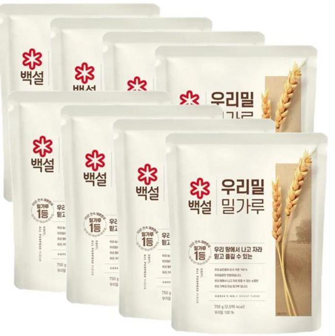 CJ 백설 우리밀 밀가루, 750g, 8개