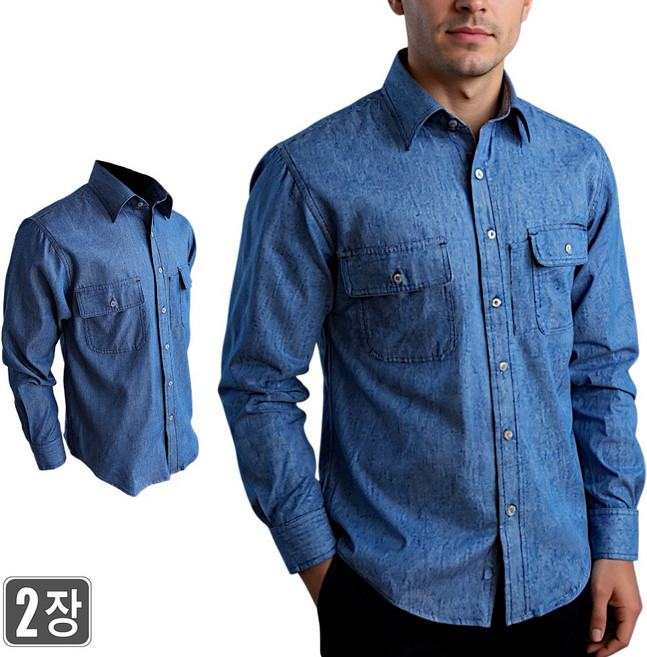 1+1 웨어몬 여름 청남방셔츠 데님 포켓 데일리룩 일상복 작업복 WF