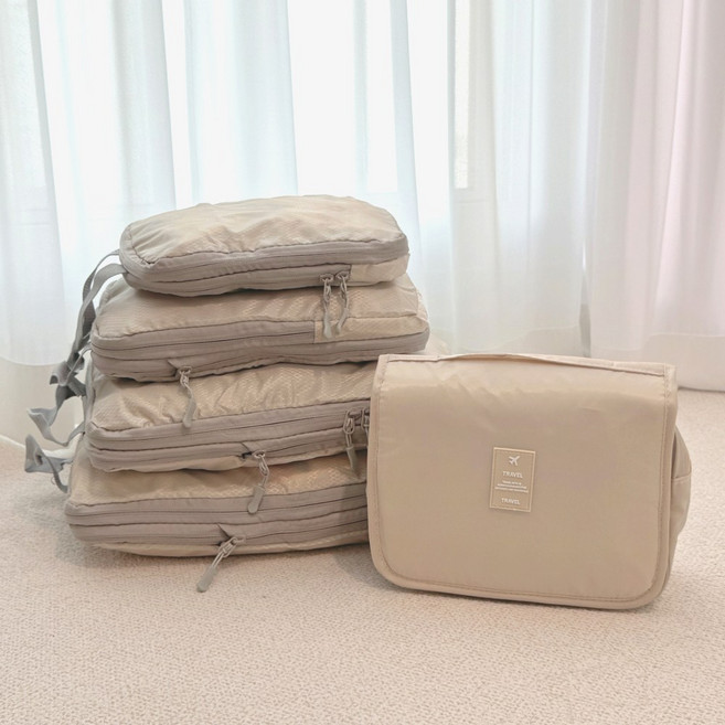 브릭오유 부피제로 여행용 압축 파우치 5종 세면 워시백 세트