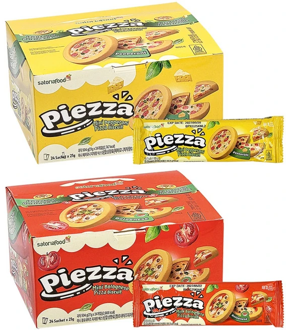 미니 페퍼로니 피자향 비스킷 24개 (1박스) + 미니 볼로네이즈 피자향 비스킷 24개 (1박스), 2개, 504g - 쿠팡
