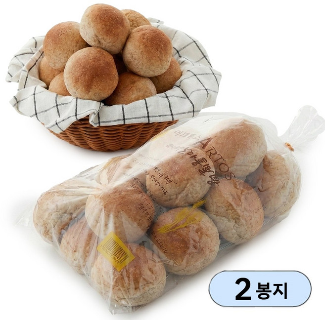 아르토스 통밀모닝빵 HACCP 통밀빵 발사믹소스와 잘어울리는 통밀빵 아이간식 식이섬유 (무방부제), 2개, 560g