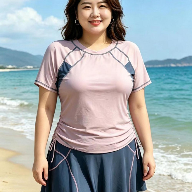AOKUXERY 女款分體泳衣 泳裙保守泳裝, 8542粉色