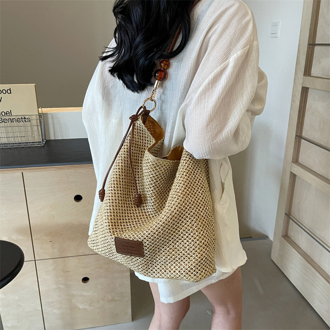 wassup 여성 숄더백 대용량 짜임 토트백 여름 일상 가벼운 짜임 풀나른한 비치백