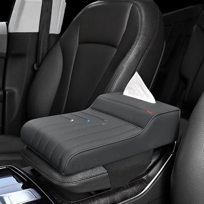 BIENOE 차량용 팔걸이 쿠션 메모리품 티슈 케이스 겸용, 1개, 그레이