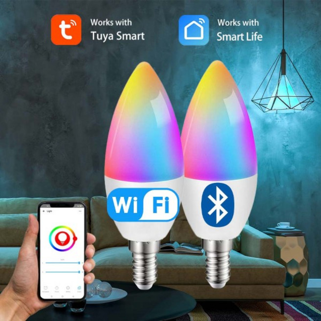 스마트 Led 촛불 전구 E14 Wifi 블루투스 Tuya 라이프 스포트라이트 RGB 램프 App 침실 장식, 01 Wifi 220V, 01 예, 01 5와트