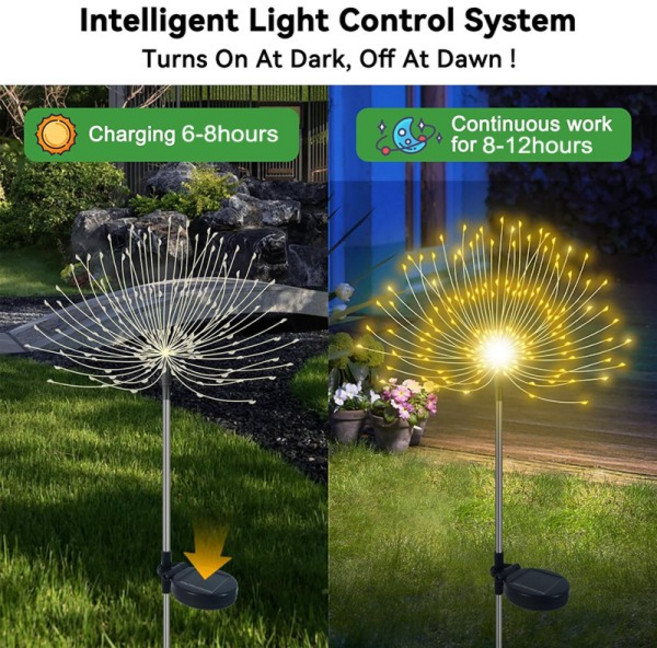 야외 200LED 요정 조명 태양 광 발전 방수 불꽃 놀이 잔디 램프 장식 파티오 통로 정원 마당, 02  흰색, 05 200LED 4Pcs