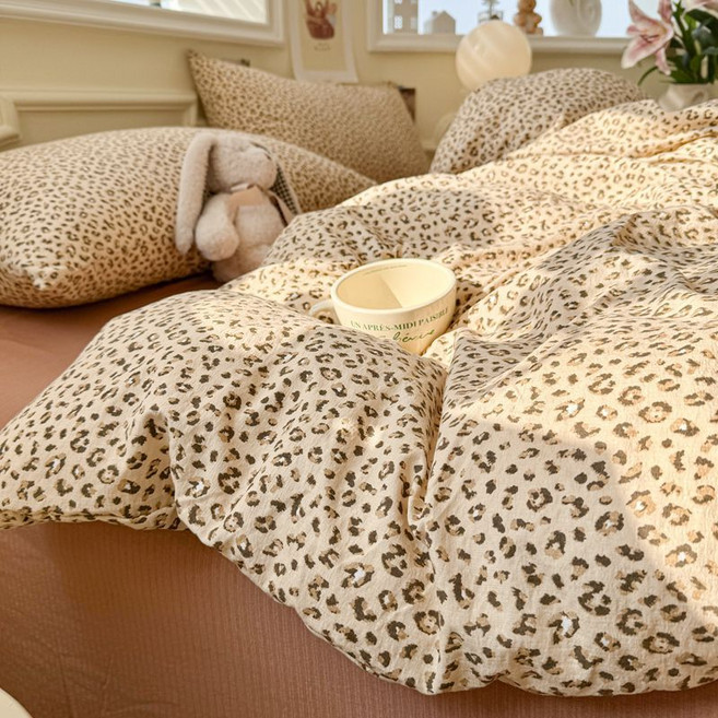 이중 거즈 침대 4종 세트 침대 시트 이불 커버 순면 이불 커버 3종 세트 인스타 스타일