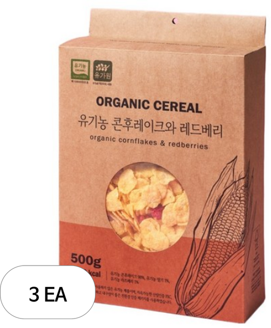 유가원 유기농 콘후레이크와 레드베리, 500g, 3개