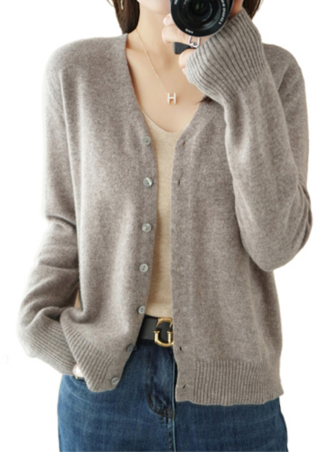 핑크셀럽 여성용 데일리 보들 브이넥 니트 가디건