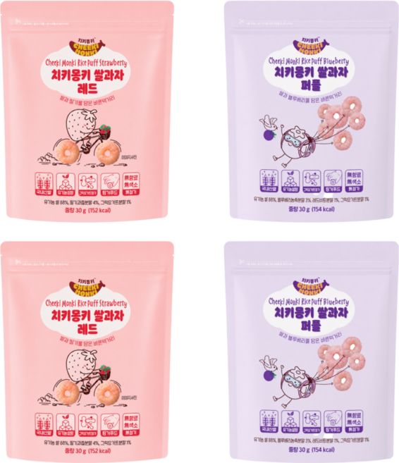 유기농 쌀로 만든 치키몽키 쌀과자, 4개, 30g, 레드+퍼플