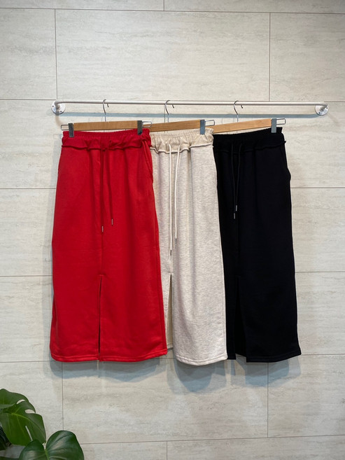 오비 배색 봄 데일리 심플 밴딩 앞트임 포켓 쭈리 롱 스커트