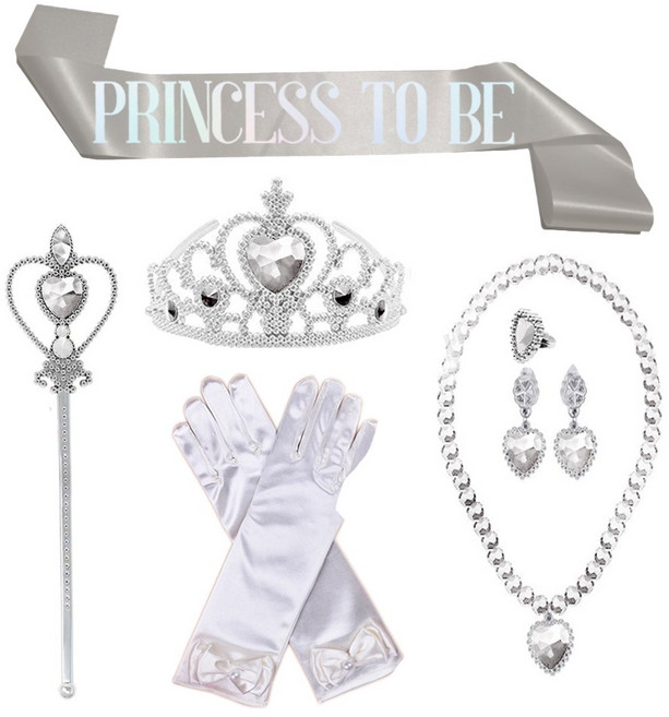 생일 파티 용품 티아라 + 어깨띠 + 액세서리 요술봉 코스튬 세트, 화이트 공주세트(TO BE)