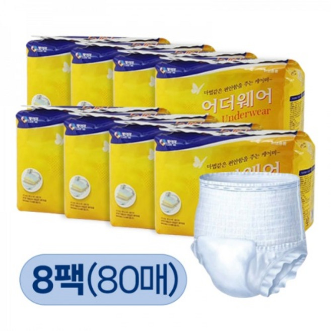 케어미 성인용 언더웨어 기저귀 중형 남녀공용 성인기저귀, 10매, 8팩