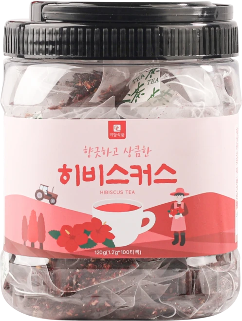 미세플라스틱 없는 생분해필터 미담식품 히비스커스 차 삼각티백, 1개, 100개입, 1.2g - 쿠팡