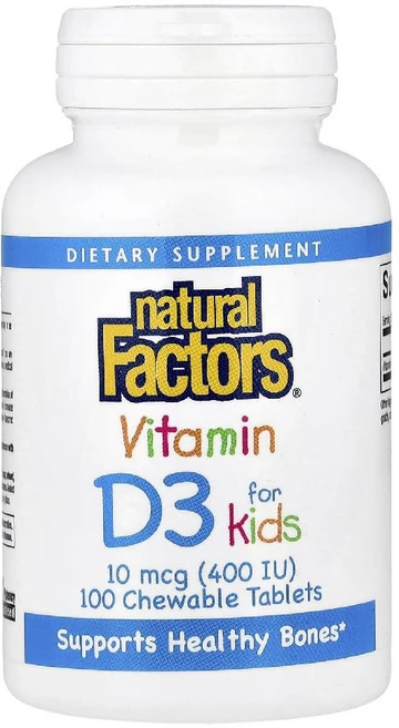 Natural Factors 어린이용 비타민D3 딸기 맛 10mcg(400IU) 츄어블 100정 Factors (내추럴 팩터스), Natural Factors, 어린이용 비타민D3, 딸, 1개 - 쿠팡