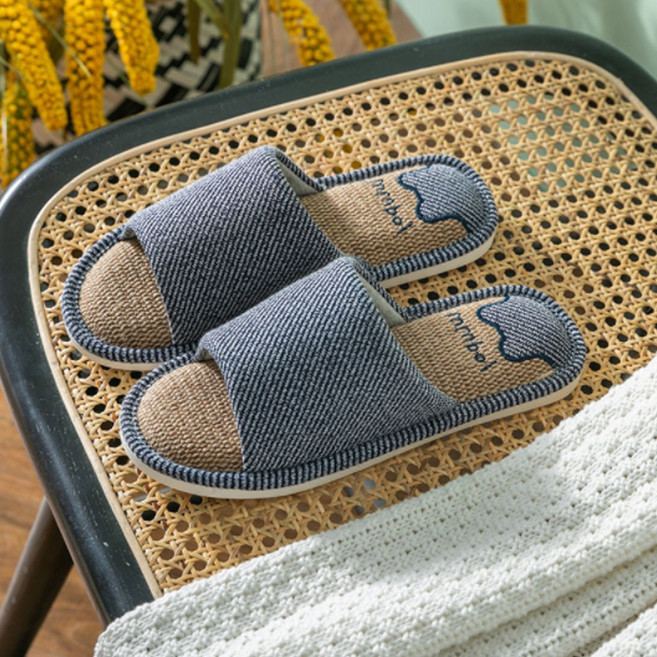 송강 층간소음방지 린넨 여름 쿠션 거실화 거실 실내화 실내 슬리퍼, 네이비(남성), 1개