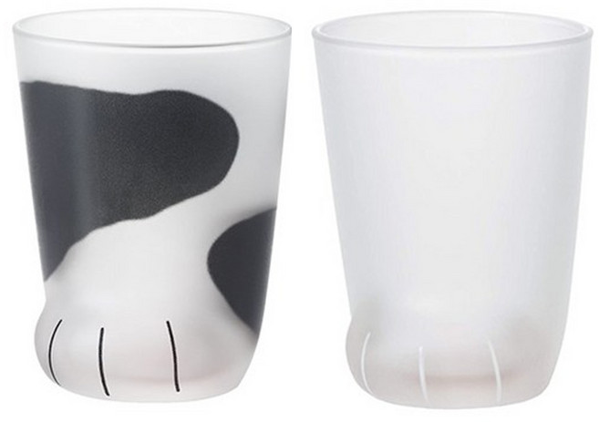 코코네코 고양이발 유리컵 230ml (아기고양이), 230ml 부치(블랙), 2개
