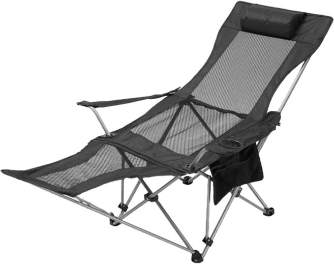 戶外露營折疊躺椅 透氣舒適可調節 附頭枕便攜式休閒椅 四檔腳靠網布款免安裝高背黑色, 1個