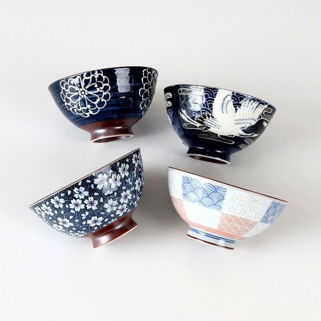 카넨큐 일본 도자기 밥공기 국그릇 돈부리 4P 세트, 1박스, 공기 4P