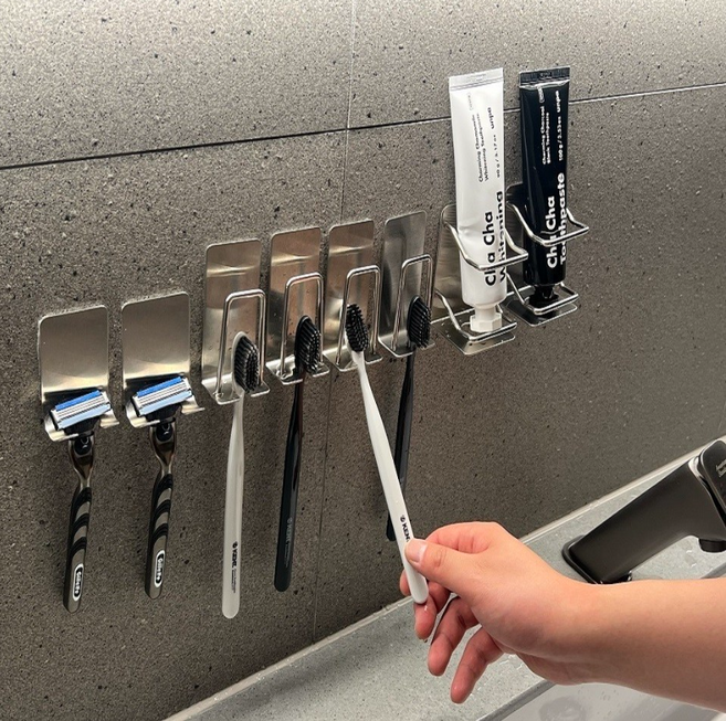 아크배라 304 올 스텐 칫솔걸이 무타공 칫솔꽂이 세트, 4인용, 1개