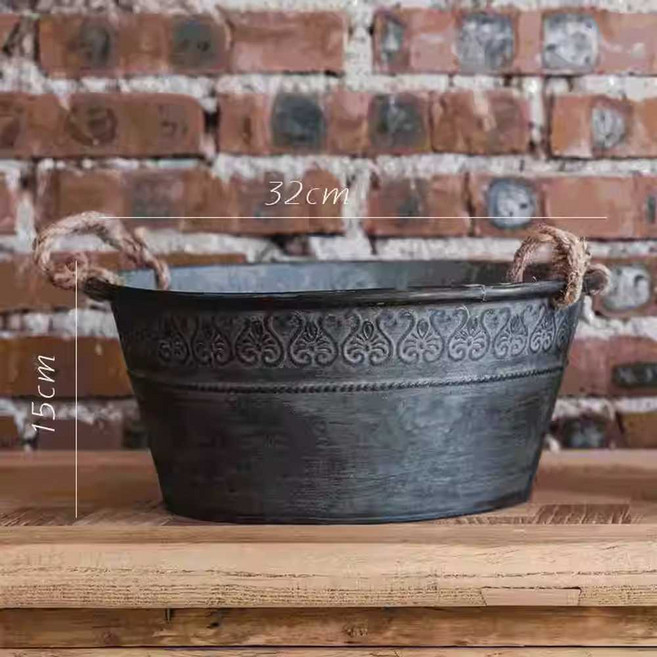 양철통 양철바스킷 소형 양동이 철제플랜트박스 중간 1개, 대형 × 1개