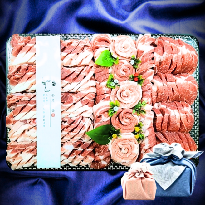 명품 한돈선물세트 국내산 돼지고기 모듬구이세트(한돈1+등급), 한돈세트 1500g / 보자기포장, 1세트