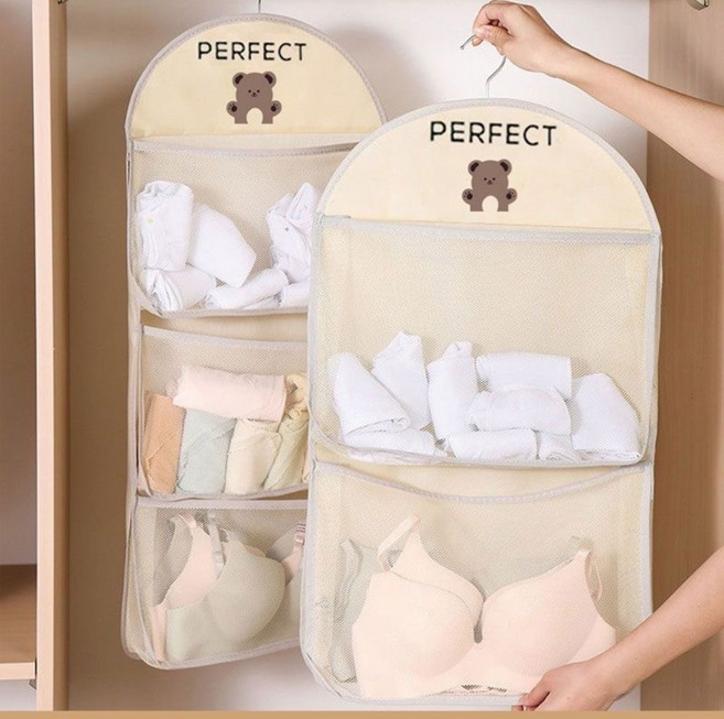 대용량 망사 속옷 양말 정리 3단 행거 수납 백 두꺼운 버전, 카키색, 1개