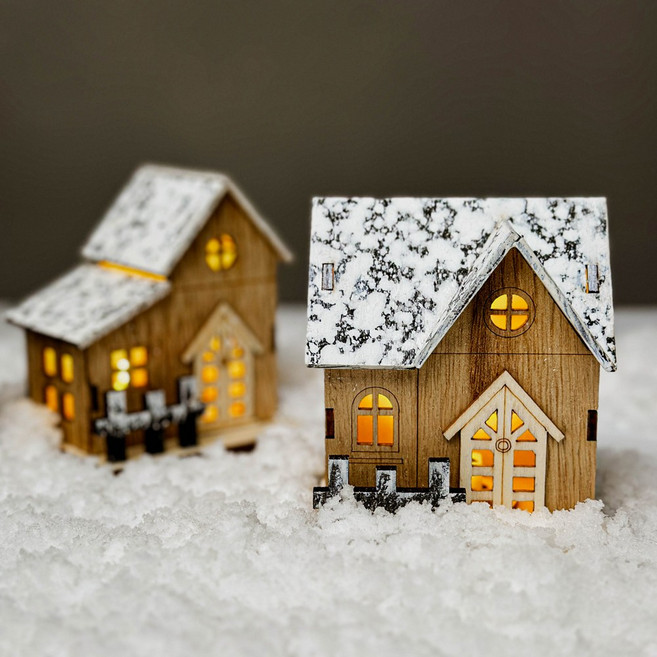 크리스마스 미니 스노우 하우스 LED 무드등 테이블 데코 조명, 사각지붕