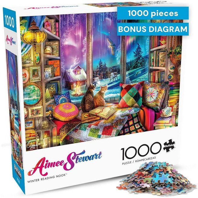 Buffalo Games Aimee Stewart - 북극광 고양이 1000피스 직소 퍼즐 멀티컬러 직사각형 전문가 아늑한 독서 구석 및 성인용 챌린지 선물 준비 상자 13