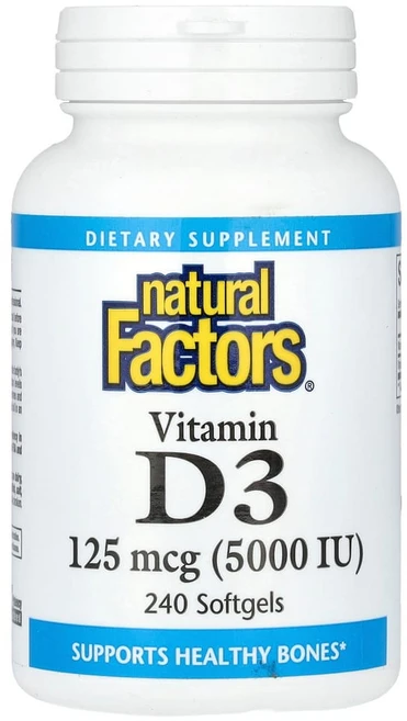 네츄럴펙터스 비타민D3 125mcg(5000IU) 소프트젤 240정, 1개 - 쿠팡